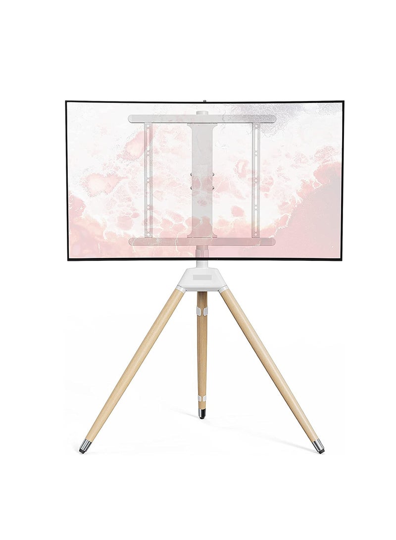 FlashHawk Tripod TV Stand with Swivel & Tilt, Wooden Tripod Base for 32-65 Inch Screens, Corner Floor TV Stand with Safety Rope and Cable Management for Living Room, Bedroom, Studio-White  - Image 1