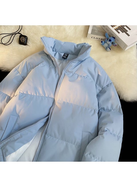 Winter Thickened Warm Cotton Padded Jacket For Men Casual Loose Fit Multi-color Partner Coat Thickened Cotton Parkas Light blue