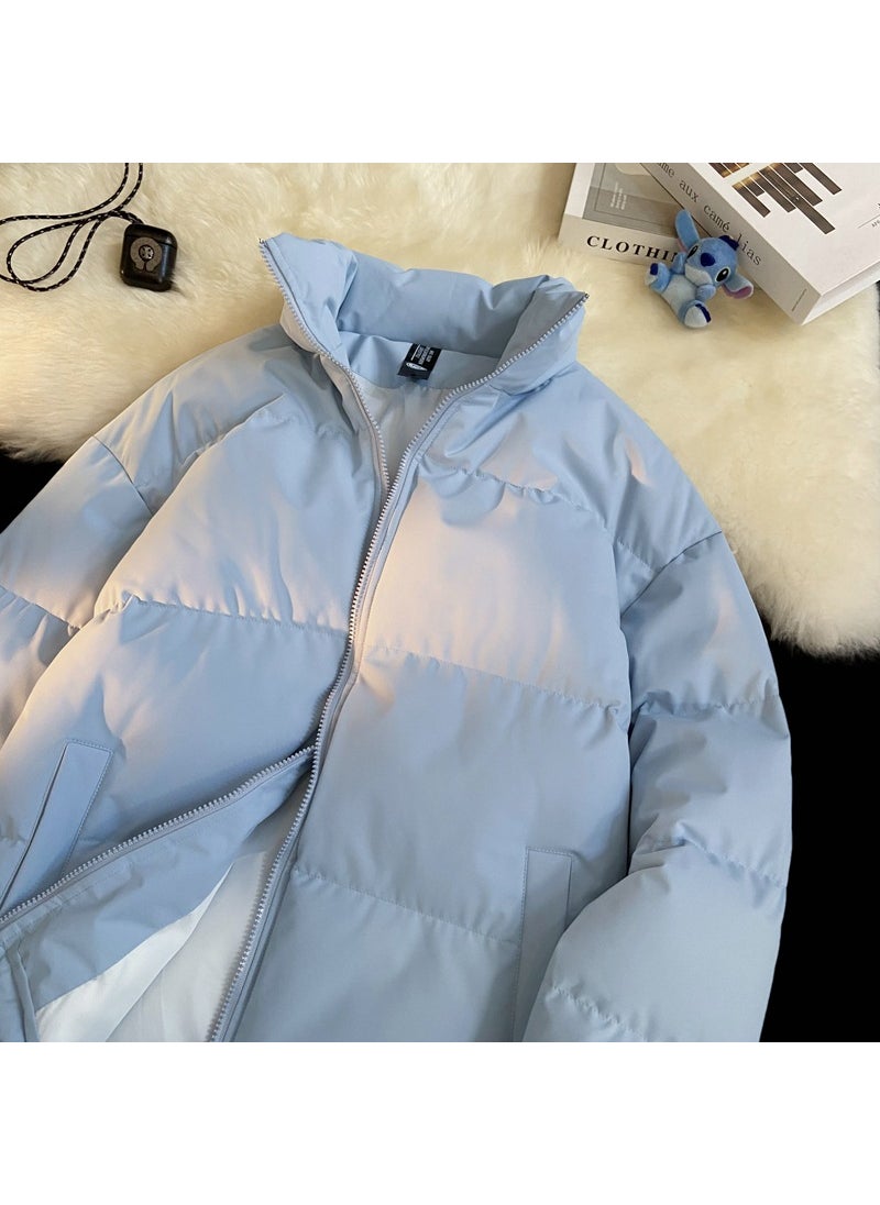 Generic - Winter Thickened Warm Cotton Padded Jacket For Men Casual Loose Fit Multi-color Partner Coat Thickened Cotton Parkas Light blue - Image 1