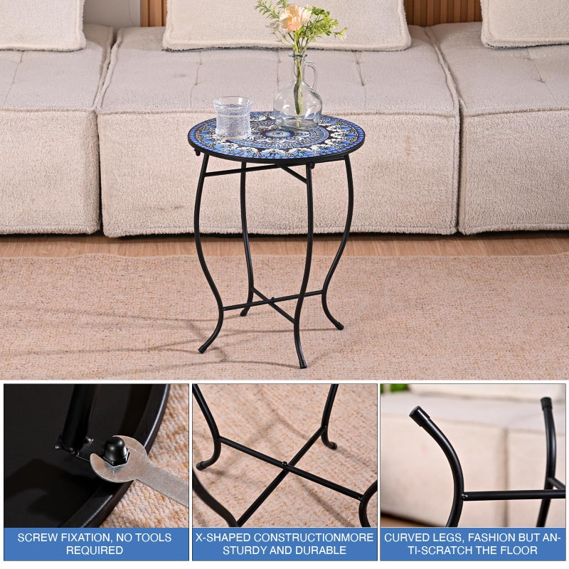 Aonagi Metal Outdoor Side Table,14" Diameter Round Plant Stand for Flower Pots Vase Home Decor, Weather Resistant Patio Accent Table Plant Stand for Indoor Outdoor Use, Easy Assemble - Image 4