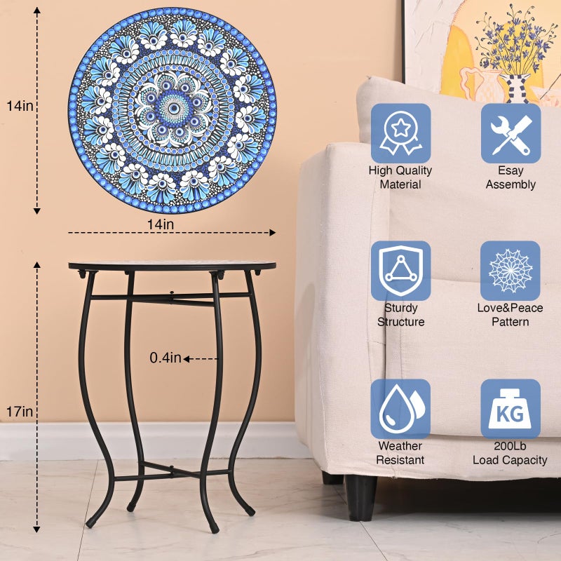 Aonagi Metal Outdoor Side Table,14" Diameter Round Plant Stand for Flower Pots Vase Home Decor, Weather Resistant Patio Accent Table Plant Stand for Indoor Outdoor Use, Easy Assemble - Image 3