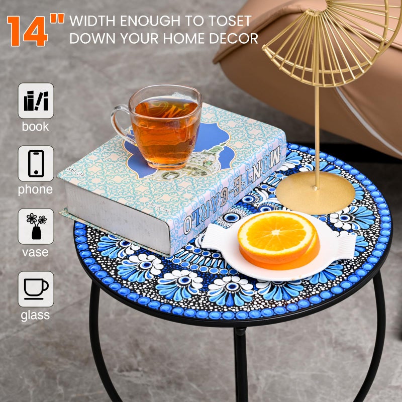 Aonagi Metal Outdoor Side Table,14" Diameter Round Plant Stand for Flower Pots Vase Home Decor, Weather Resistant Patio Accent Table Plant Stand for Indoor Outdoor Use, Easy Assemble - Image 2