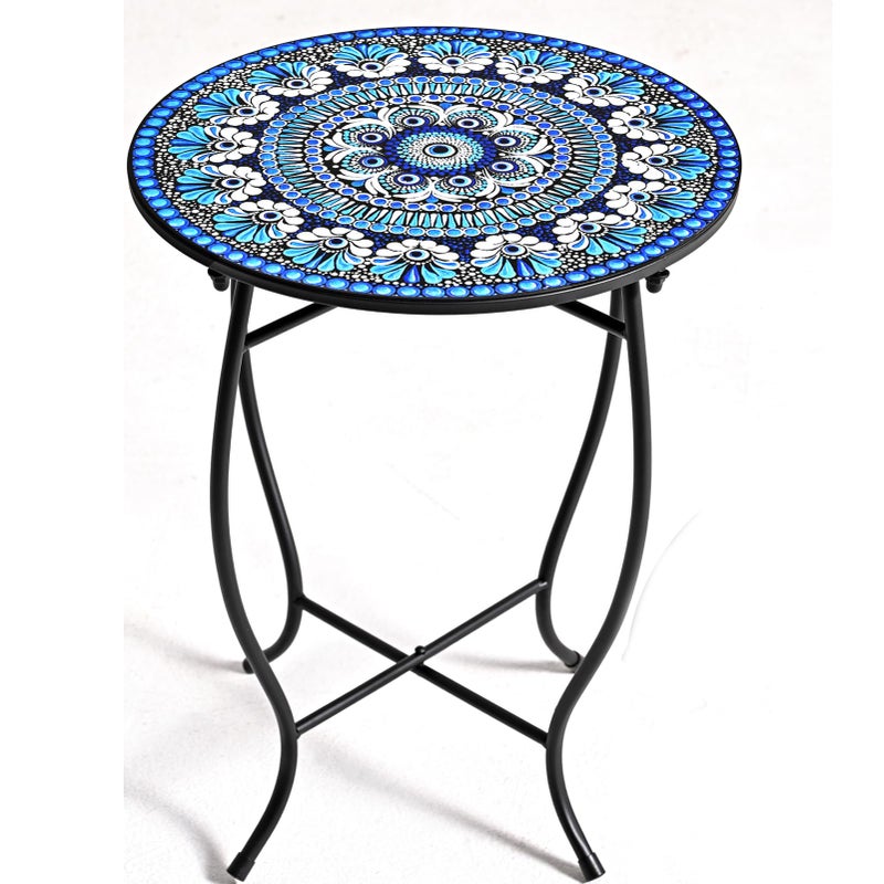 Aonagi Metal Outdoor Side Table,14" Diameter Round Plant Stand for Flower Pots Vase Home Decor, Weather Resistant Patio Accent Table Plant Stand for Indoor Outdoor Use, Easy Assemble - Image 1