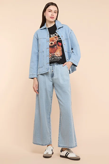 R&B Washed Denim Jacket with Button Closure