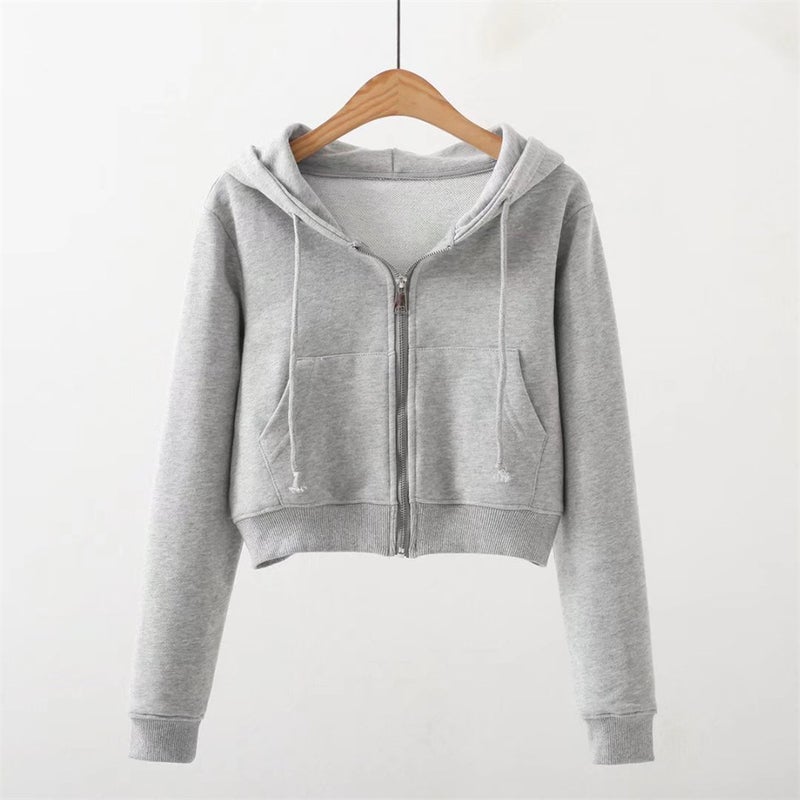 YPFF Fashion Womens Sweatshirt Autumn New European and American Fashion Solid Color Hooded Zipper Short High Waist Navel Top 2055/Khakis - Image 3