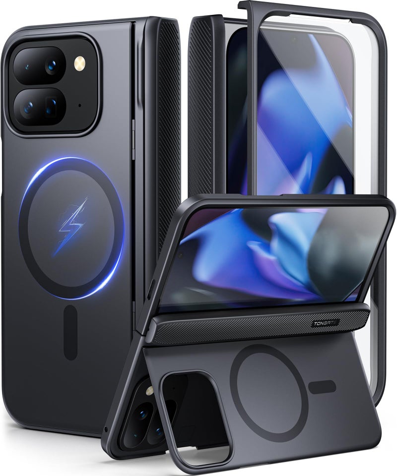 TONGATE for Pixel 9 Pro Fold Case with Kickstand Rugged Google 9Pro Fold Phone Case Built in Screen Protector Hinge Protection Large Horizontal Stand Slim Case for Google Pixel 2 2024 Black - Image 2