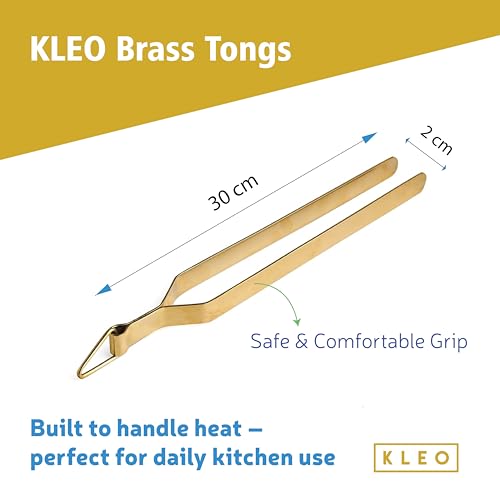 KLEO Brass Tongs for Kitchen for Frying – Chimta for Kitchen Use, Roti Chapati Tool for Dining, Brass Utensils, Antique Desi Peetal Chimta Pakad for Rasoi - Image 2