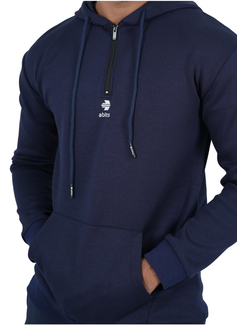 Abitos - Men’s Cotton Sweatshirt Hoodie, Blue – Comfortable Pull-Over for Winter - Image 1