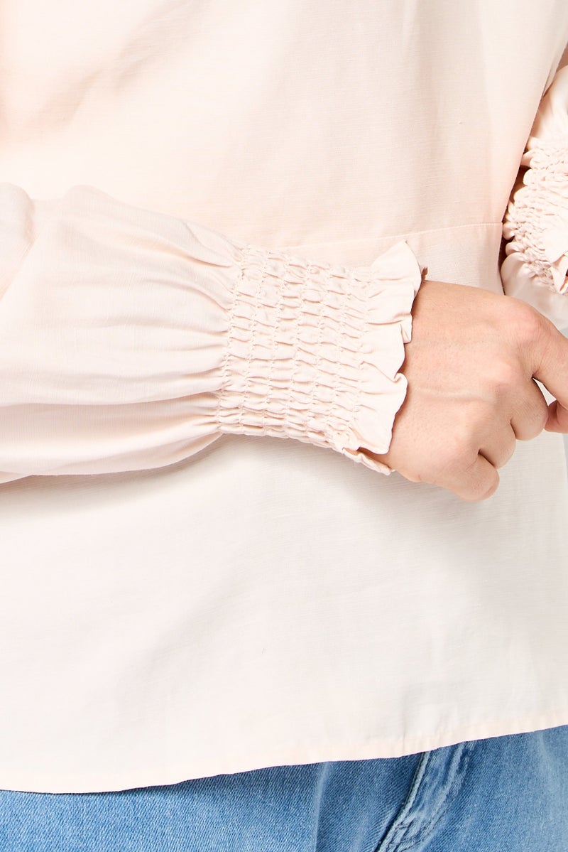 Karl Lagerfeld Women V Neck Long Sleeve Solid Blouse, Light Peach - Image 3