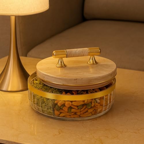Nabhya Premium Acrylic Bottom 4-Compartment Airtight Dry Fruit Storage Container With Elegant Marble Finish Lid, Multipurpose Transparent Dry Fruits Box for Snacks, Sweets, Candy & Kitchen - Image 3