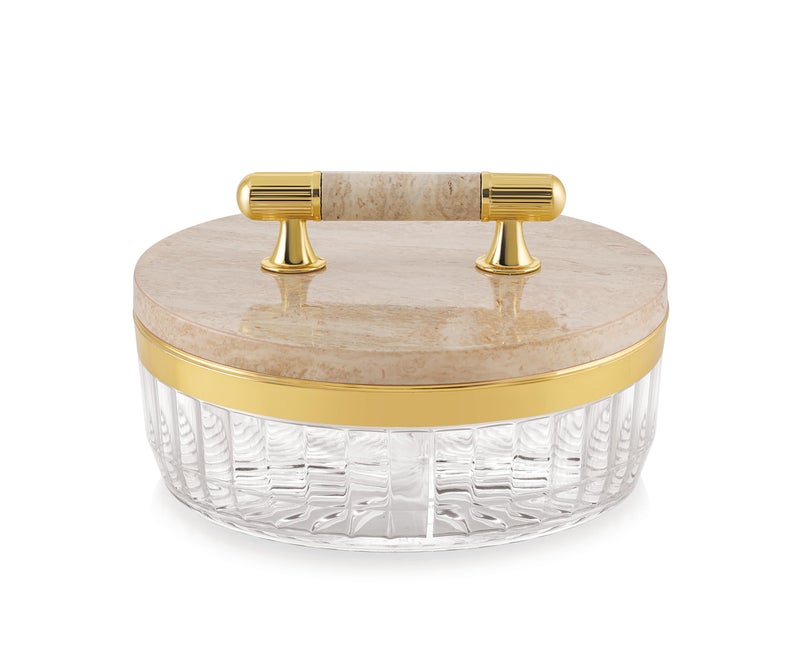 Nabhya Premium Acrylic Bottom 4-Compartment Airtight Dry Fruit Storage Container With Elegant Marble Finish Lid, Multipurpose Transparent Dry Fruits Box for Snacks, Sweets, Candy & Kitchen - Image 1