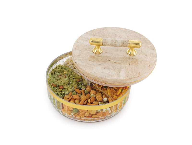 Nabhya Premium Acrylic Bottom 4-Compartment Airtight Dry Fruit Storage Container With Elegant Marble Finish Lid, Multipurpose Transparent Dry Fruits Box for Snacks, Sweets, Candy & Kitchen - Image 2