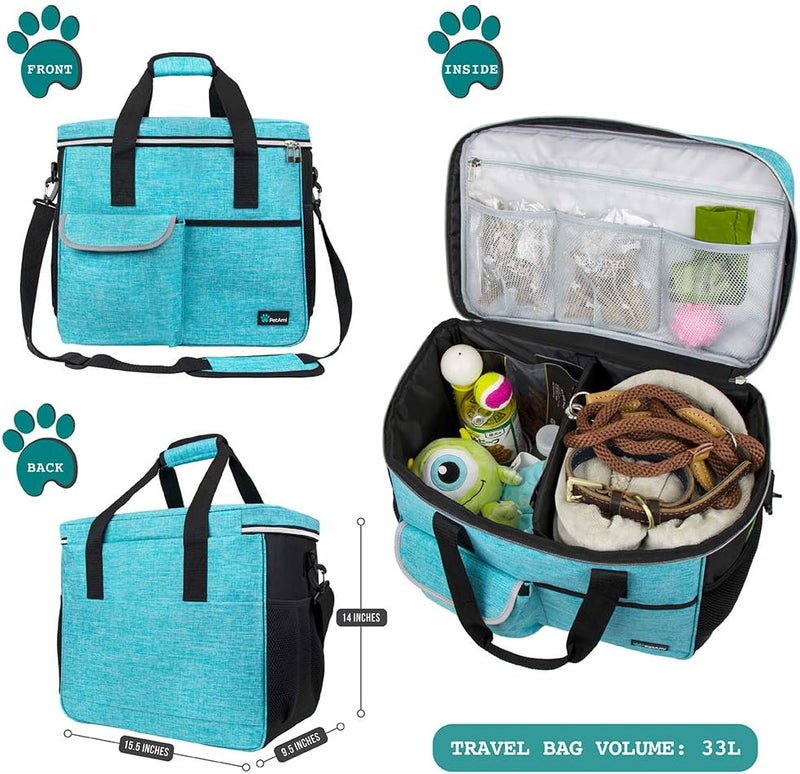 PetAmi Travel Bag Organizer - Dog & Cat Diaper Bag with Food Container and Bowls, Perfect for Weekend Camping (Sea Blue, Large) - Image 2