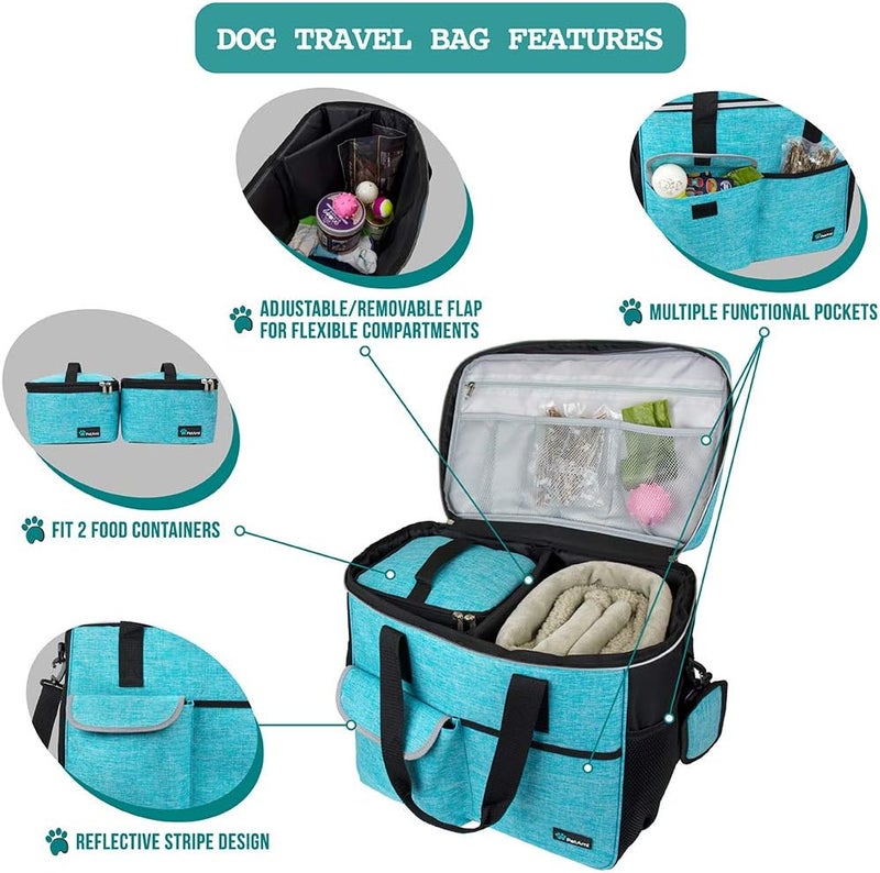 PetAmi Travel Bag Organizer - Dog & Cat Diaper Bag with Food Container and Bowls, Perfect for Weekend Camping (Sea Blue, Large) - Image 4