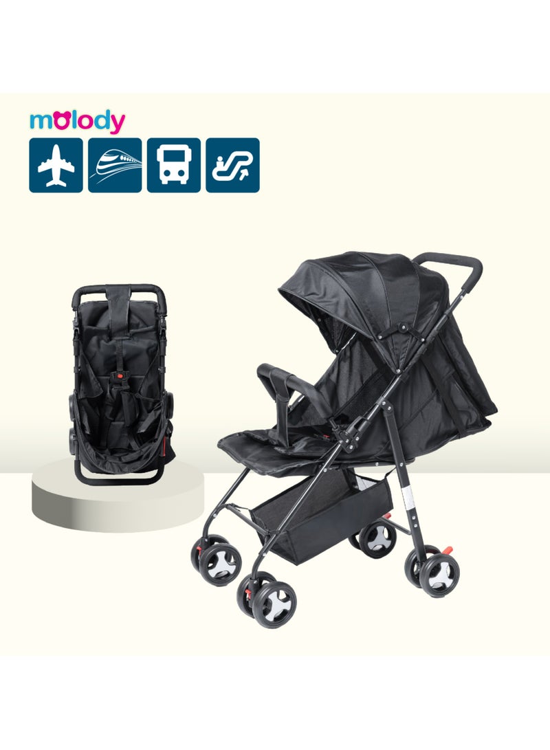 molody Lightweight & Foldable Baby Carrier with Adjustable Straps – Ultra-Comfortable & Secure Travel Solution for Newborns & Toddlers (0-3 Years), Compact & Ergonomic Design – Black - Image 1