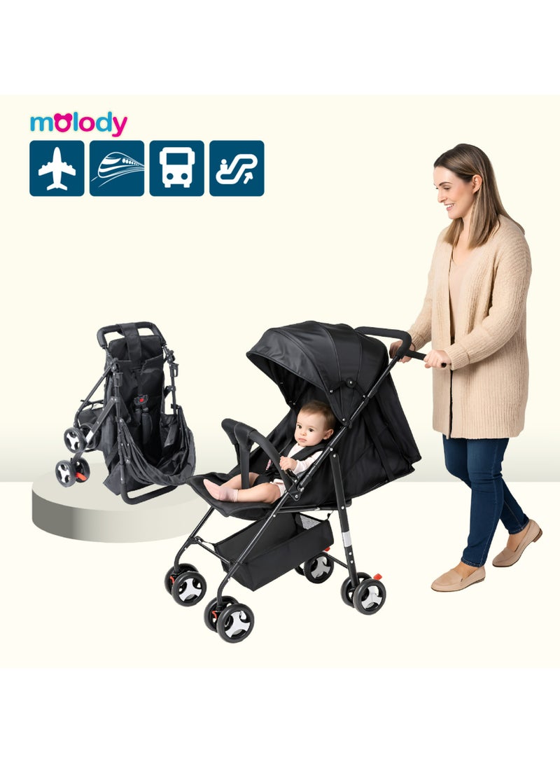 molody Lightweight & Foldable Baby Carrier with Adjustable Straps – Ultra-Comfortable & Secure Travel Solution for Newborns & Toddlers (0-3 Years), Compact & Ergonomic Design – Black - Image 2