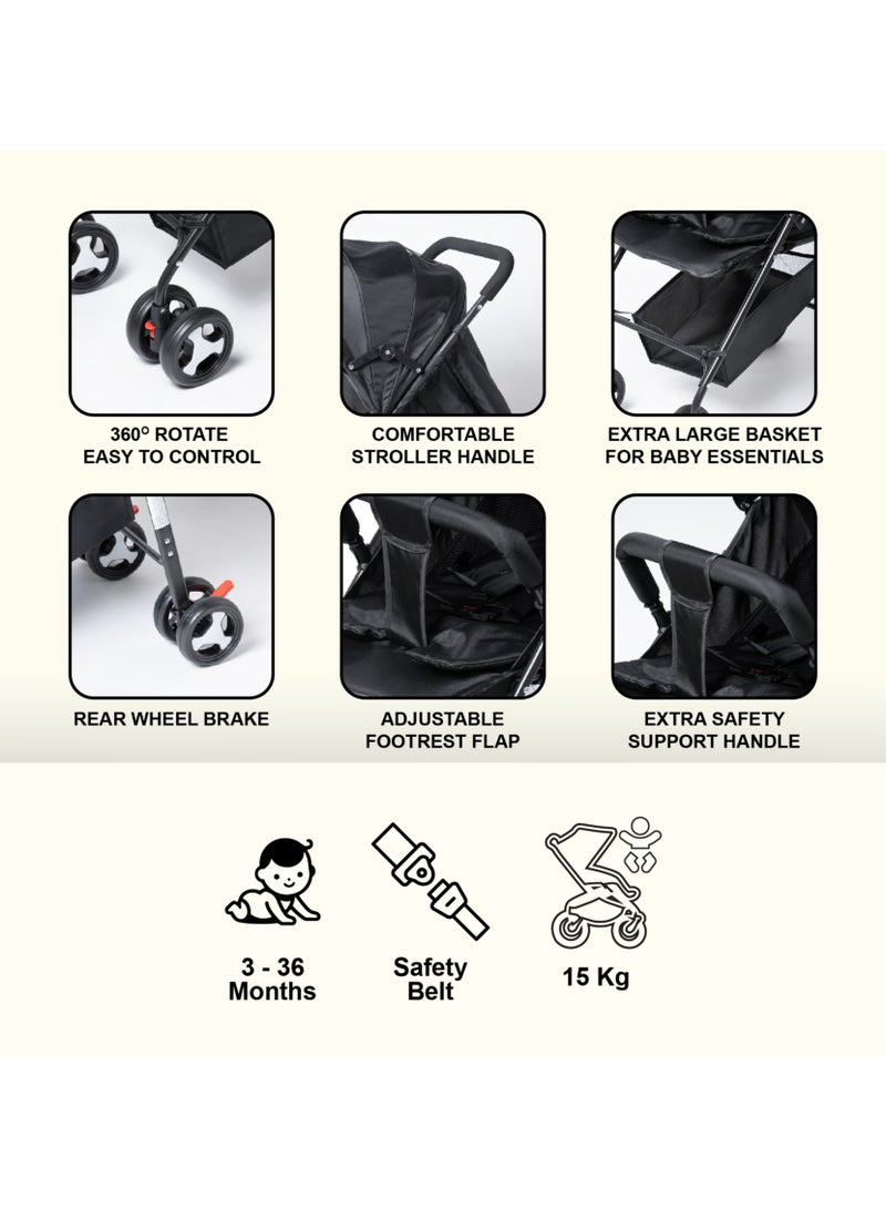 molody Lightweight & Foldable Baby Carrier with Adjustable Straps – Ultra-Comfortable & Secure Travel Solution for Newborns & Toddlers (0-3 Years), Compact & Ergonomic Design – Black - Image 3