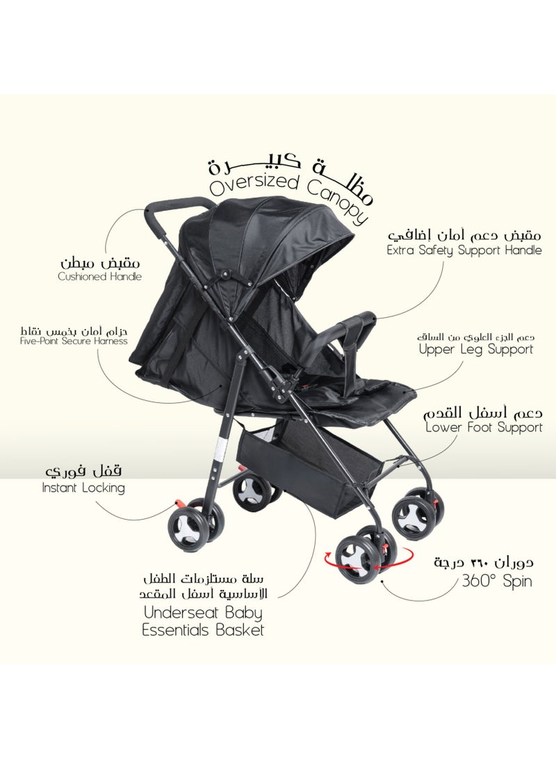 molody Lightweight & Foldable Baby Carrier with Adjustable Straps – Ultra-Comfortable & Secure Travel Solution for Newborns & Toddlers (0-3 Years), Compact & Ergonomic Design – Black - Image 4