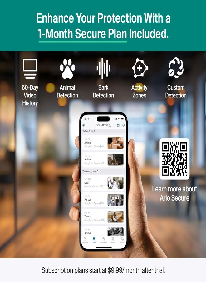 أرلو كاميرا أمان داخلية Arlo Essential 2K، تعمل بالكهرباء، مزودة بخاصية التعرف على الأشخاص، وكشف الحيوانات، ومعاينة متحركة، وفترة تجريبية مجانية لمدة شهر، وواي فاي ثنائي النطاق - Image 4