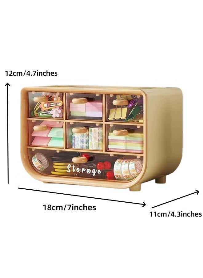Dustproof Plastic Desktop Storage Box with Drawer Multi-functional Desk Organizer,Makeup Organizer Storage Case,7-Compartment Stationery Storage Cabinet, Stackable Desktop Drawer Cabinet for School Office Home - Image 2