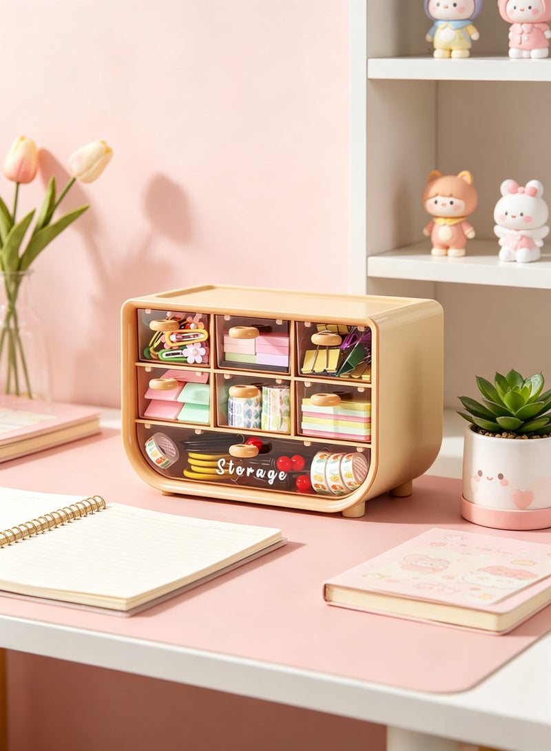 Dustproof Plastic Desktop Storage Box with Drawer Multi-functional Desk Organizer,Makeup Organizer Storage Case,7-Compartment Stationery Storage Cabinet, Stackable Desktop Drawer Cabinet for School Office Home - Image 3