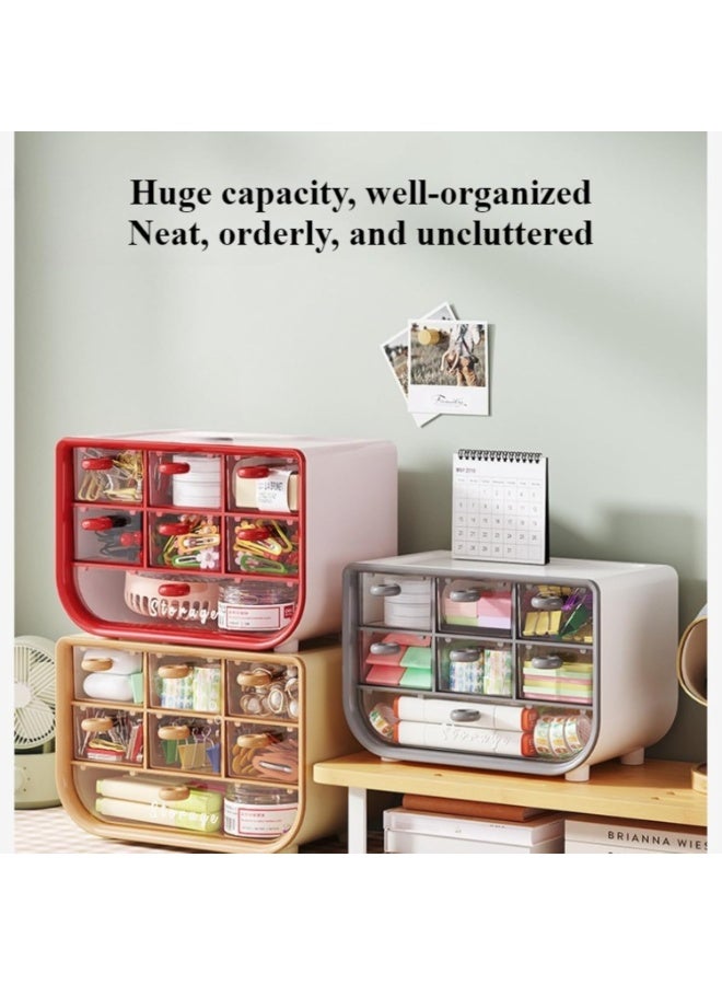 Dustproof Plastic Desktop Storage Box with Drawer Multi-functional Desk Organizer,Makeup Organizer Storage Case,7-Compartment Stationery Storage Cabinet, Stackable Desktop Drawer Cabinet for School Office Home - Image 4