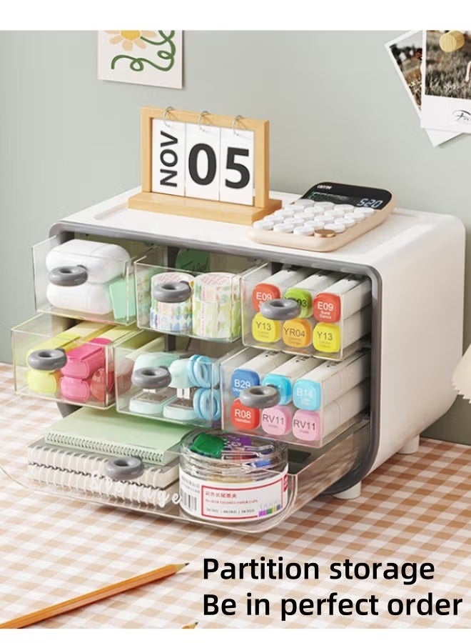 Dustproof Plastic Desktop Storage Box with Drawer Multi-functional Desk Organizer,Makeup Organizer Storage Case,7-Compartment Stationery Storage Cabinet, Stackable Desktop Drawer Cabinet for School Office Home - Image 5