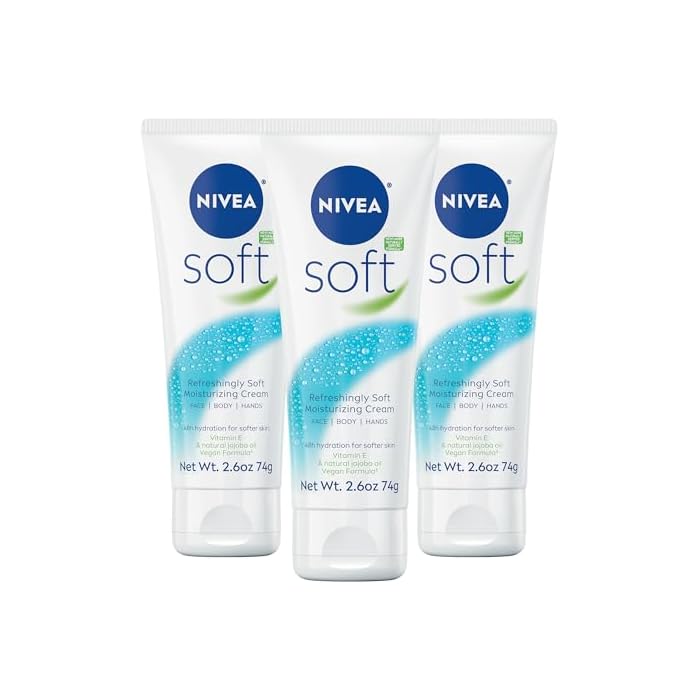 NIVEA Soft Refreshingly Soft Moisturizing Cream, Lightweight Moisturizer for Face, Body and Hands, Body Cream Enriched with Jojoba Oil and Vitamin E, 2.6 Oz Tube, Pack of 3