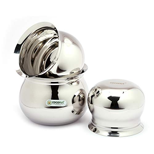 Coconut Stainless Steel Kanchi Handi/Cookware (Without Handle & Lid) - Set of 3 Unit - Capacity -550ML, 800 ML & 1000ML - Image 1