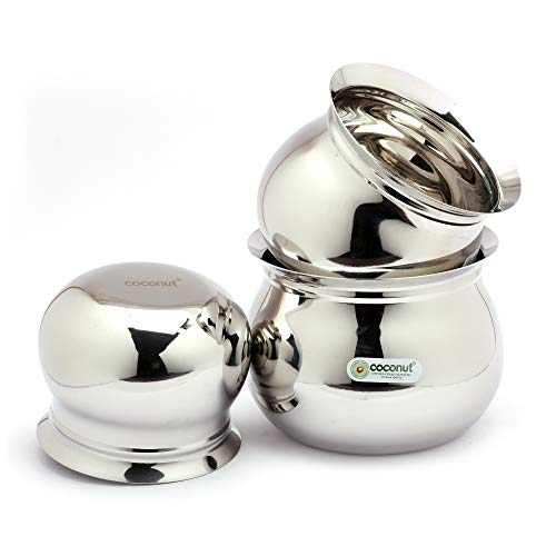 Coconut Stainless Steel Kanchi Handi/Cookware (Without Handle & Lid) - Set of 3 Unit - Capacity -550ML, 800 ML & 1000ML - Image 2