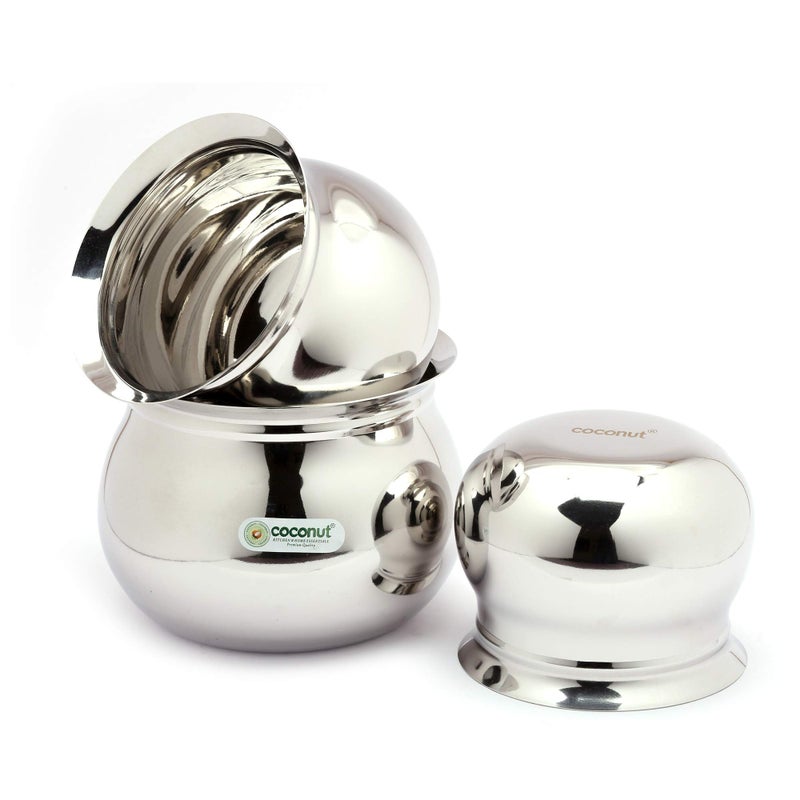 Coconut Stainless Steel Kanchi Handi/Cookware (Without Handle & Lid) - Set of 3 Unit - Capacity -550ML, 800 ML & 1000ML - Image 5