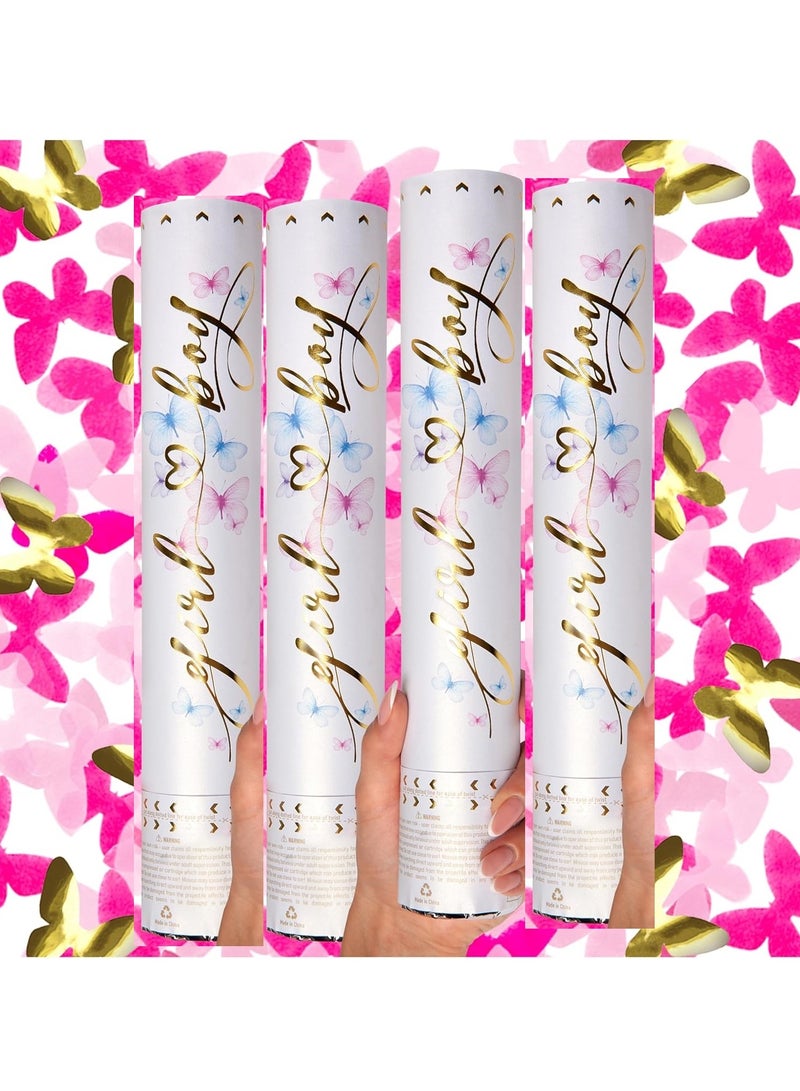 4 قطعة من مدفع قصاصات الورق الملون للكشف عن الجنين لون وردي على شكل فراشة - Image 1