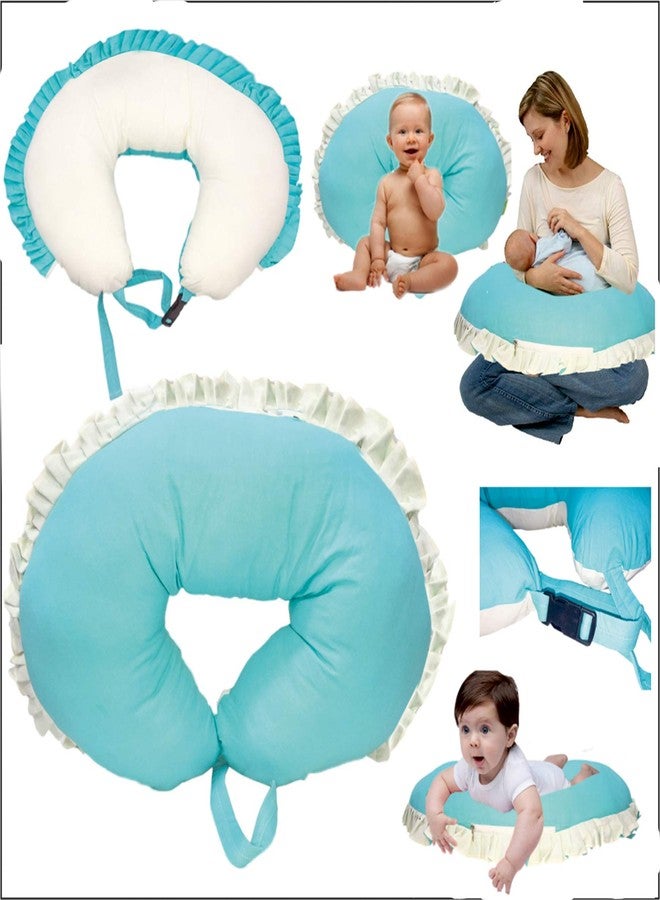 GET IT Feeding Nursing Pillow Micro Fibre withfrills (Cryan Blue, Extra Large) - Image 1