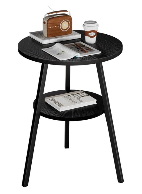 Round End Table,Accent Table Small Side Table for Living Room Bedroom, Balcony with Wooden Boards Storage Small Space