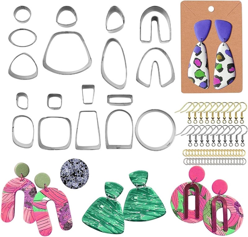 كلاراكو ١٨ قطعة من قوالب تقطيع طين البوليمر، قوالب تقطيع أقراط من الطين مع بطاقات وخطافات للأقراط لتزيين الكيك - Image 3