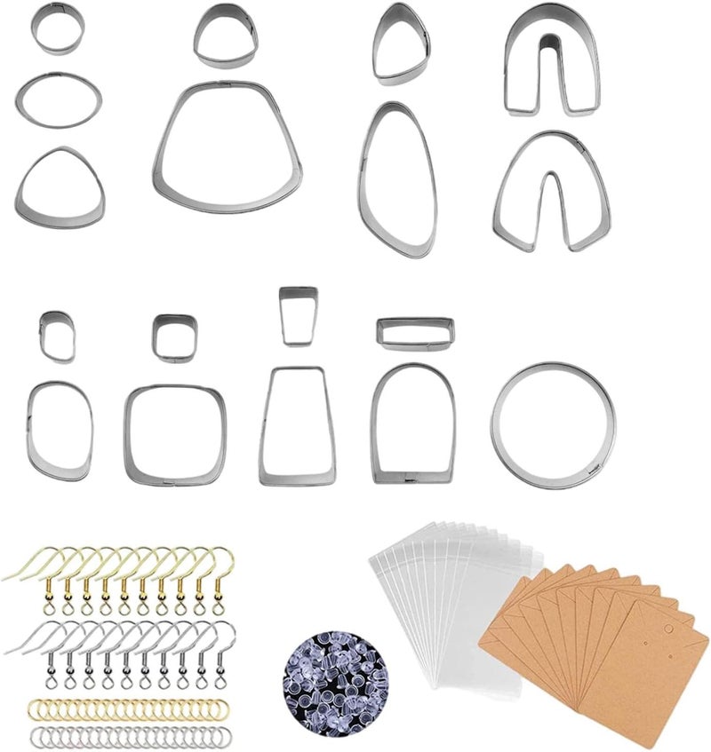 كلاراكو ١٨ قطعة من قوالب تقطيع طين البوليمر، قوالب تقطيع أقراط من الطين مع بطاقات وخطافات للأقراط لتزيين الكيك - Image 1