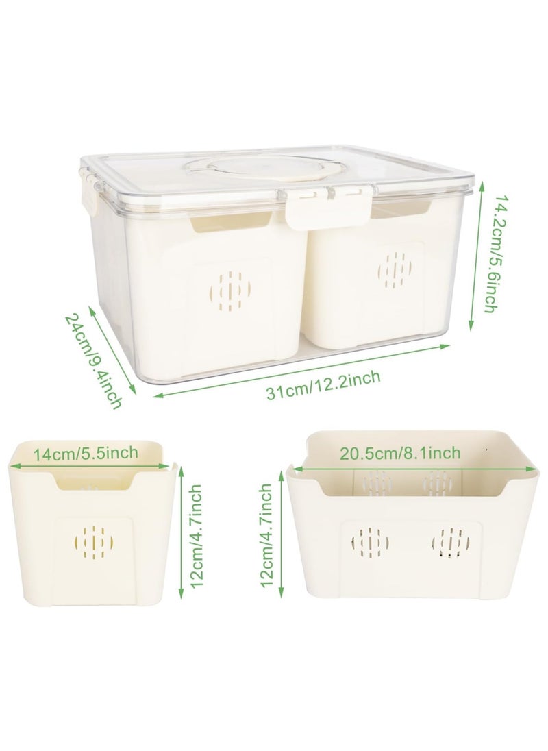 XVersion Fridge Organizers and Storage with 3 Drain Basket Kitchen Food Container and Organizer Box Kitchen Containers & Storage for Vegetable and Fruit Salad Strainer (3 in 1)  - Image 4