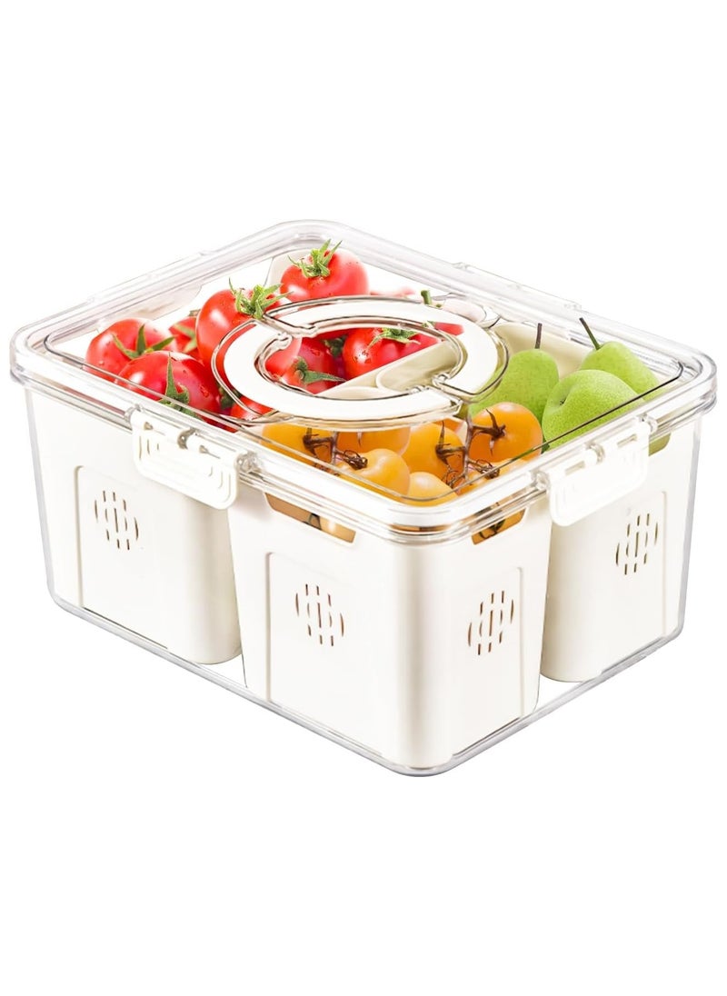 XVersion Fridge Organizers and Storage with 3 Drain Basket Kitchen Food Container and Organizer Box Kitchen Containers & Storage for Vegetable and Fruit Salad Strainer (3 in 1)  - Image 1