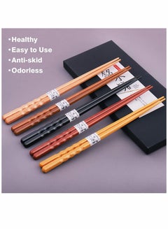 KASTWAVE Solid Wood Chopsticks Reusable Chopsticks Japanese Natural Wooden 5 Pairs Classic Style Lightweight Hand Carved Safe Chop Sticks 8.8 Inch 22.5cm Gift Set  - Image 2