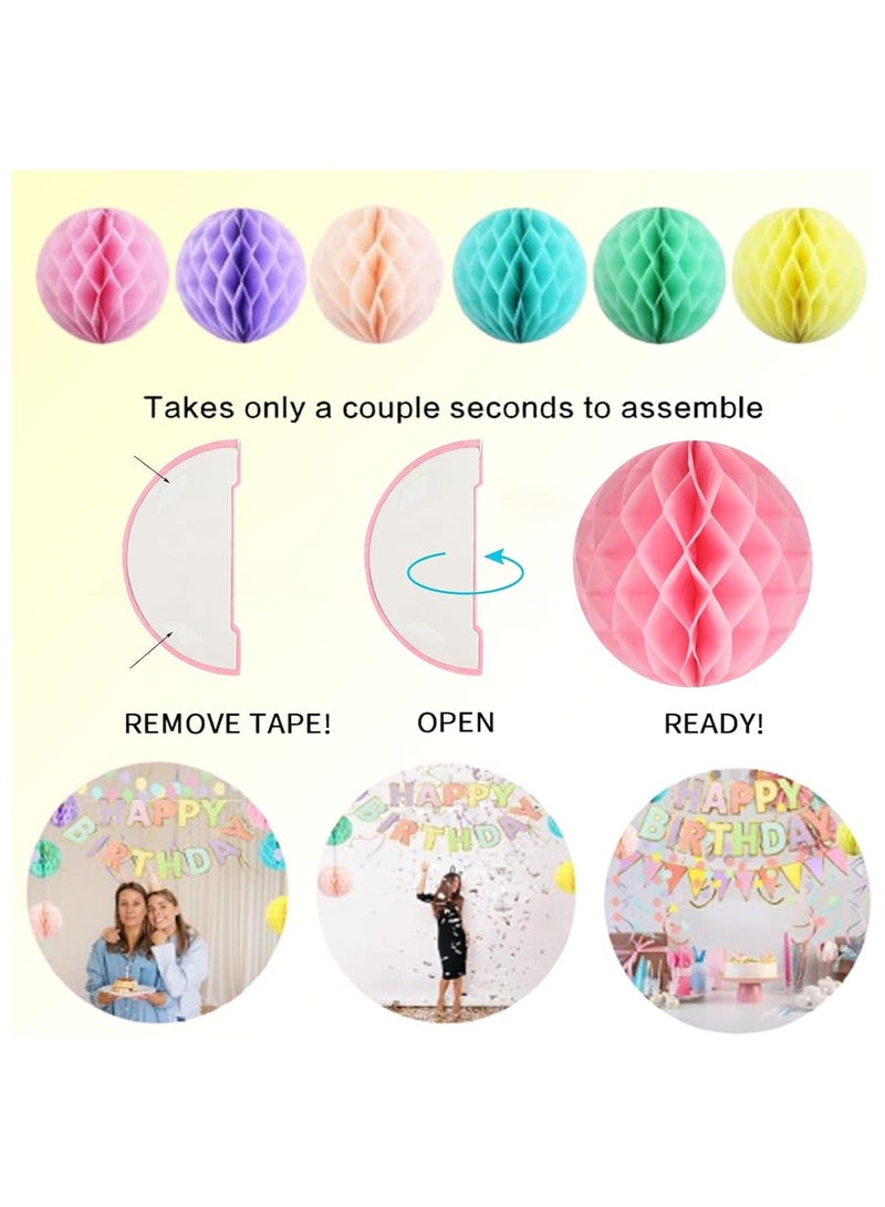 NANAO 17pcs Macaron Happy Birthday Banner & Decor Set - Party Pack with Honeycomb Balls & Swirls, Vibrant Garland for Memorable Celebrations - Image 3