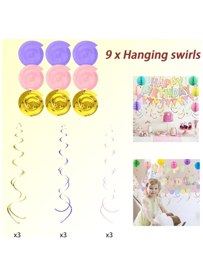 NANAO 17pcs Macaron Happy Birthday Banner & Decor Set - Party Pack with Honeycomb Balls & Swirls, Vibrant Garland for Memorable Celebrations - Image 4