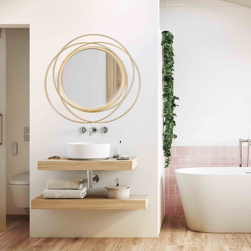 Cityelf 2 Set 15.7'' Gold Circle Mirrors Wall Decor Iron Frame Wall Art Round Mirror Home Decor Hanging for Living Room/Bedroom/Bathroom/Entryway (Medium Size 15.7 inch,Circles) - Image 5