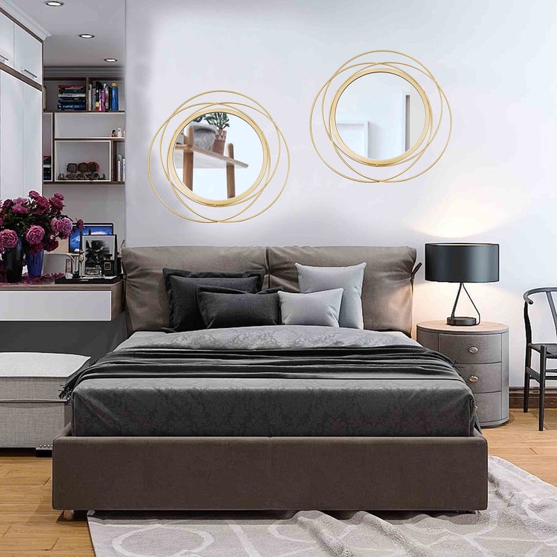 Cityelf 2 Set 15.7'' Gold Circle Mirrors Wall Decor Iron Frame Wall Art Round Mirror Home Decor Hanging for Living Room/Bedroom/Bathroom/Entryway (Medium Size 15.7 inch,Circles) - Image 4