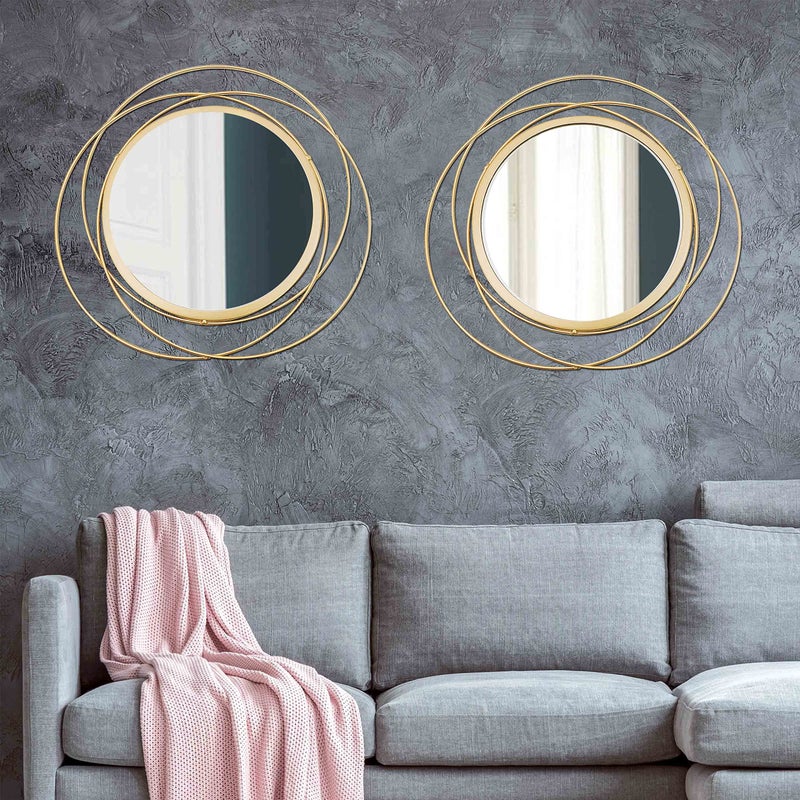 Cityelf 2 Set 15.7'' Gold Circle Mirrors Wall Decor Iron Frame Wall Art Round Mirror Home Decor Hanging for Living Room/Bedroom/Bathroom/Entryway (Medium Size 15.7 inch,Circles) - Image 3