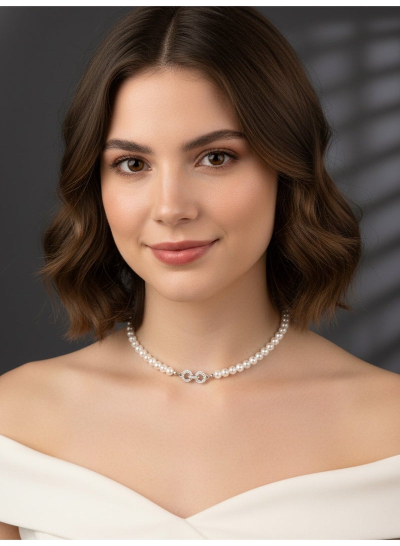 موجود عقد الترقوة من اللؤلؤ الكريستالي للنساء/6 ملم - Image 2