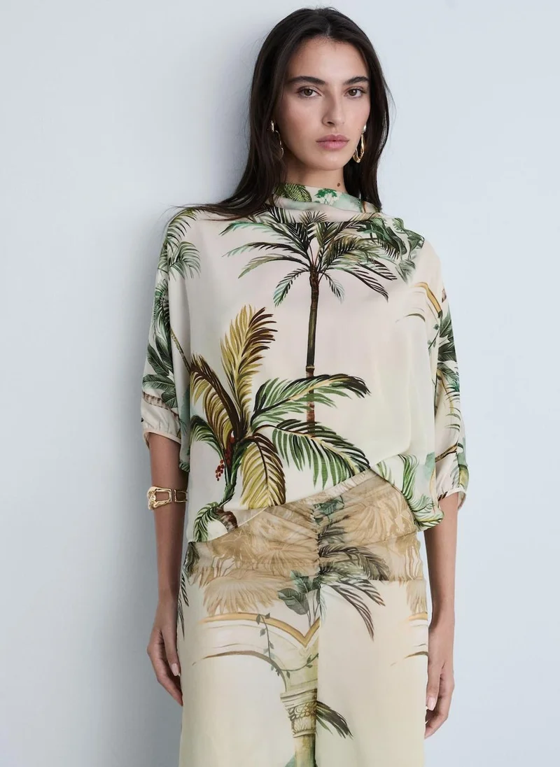 MANGO Draped Cape With Tropical Print