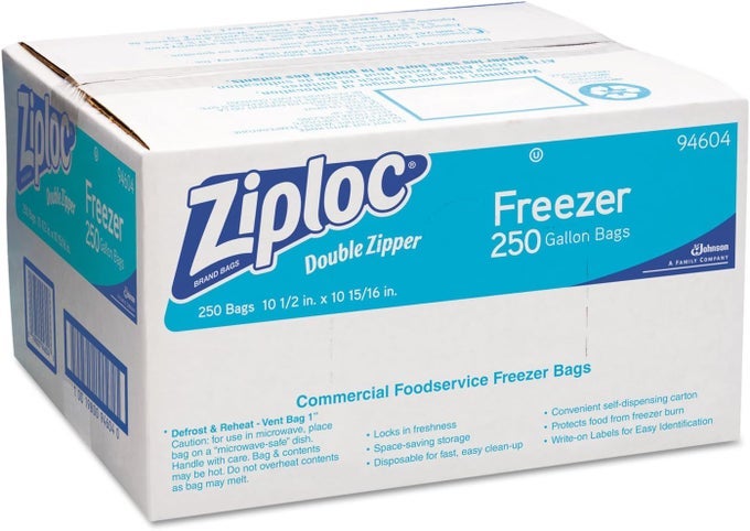 94604 DOUBLEZIPPER FREEZER BAGS 1GAL 27MIL CLEAR WLABEL PANEL CASE OF 250