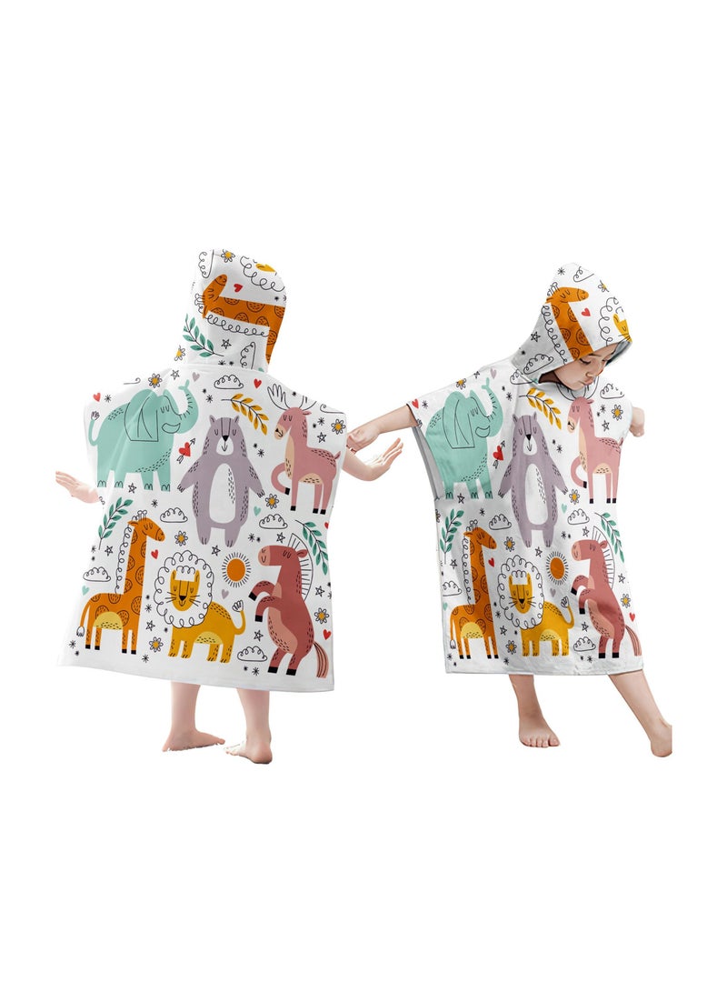 SOLARAE منشفة بونشو مع غطاء رأس للأطفال، منشفة شاطئ بونشو للأطفال من 3-8 سنوات، 75 × 65 سم منشفة سباحة شاطئية من الألياف الدقيقة مع حيوانات، رداء منشفة سباحة للشباب والبنات - Image 2