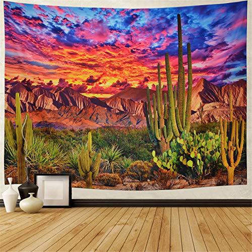 Generleo Mountain Desert Cactus Tapestry Sunset Clouds Tapestries Psychedelic Tropical Plants Wall Tapestries Nature Scenery Tapestry Wall Hanging for Bedroom Decor - Image 1
