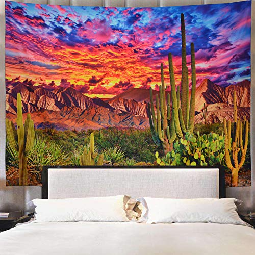 Generleo Mountain Desert Cactus Tapestry Sunset Clouds Tapestries Psychedelic Tropical Plants Wall Tapestries Nature Scenery Tapestry Wall Hanging for Bedroom Decor - Image 3